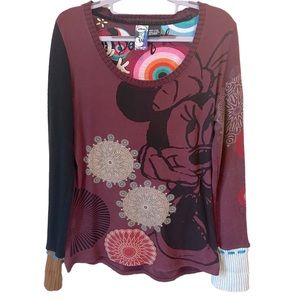 Desigual Disney Maroon Mickey & Minnie Mouse Sweatshirt Sweater Womens Sz XL